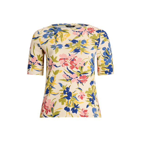 T-shirt encolure bateau fleuri en coton Lauren Woman en 1