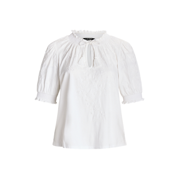 Embroidered Jersey Puff-Sleeve Top Lauren Woman 1
