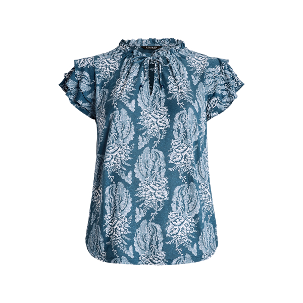 ラルフ・ローレン Lauren Ralph Lauren Floral Linen-Blend Jersey Tie-Neck Top レディース シ Lauren Ralph Lauren Women's Floral Linen-Blend Jersey Tie