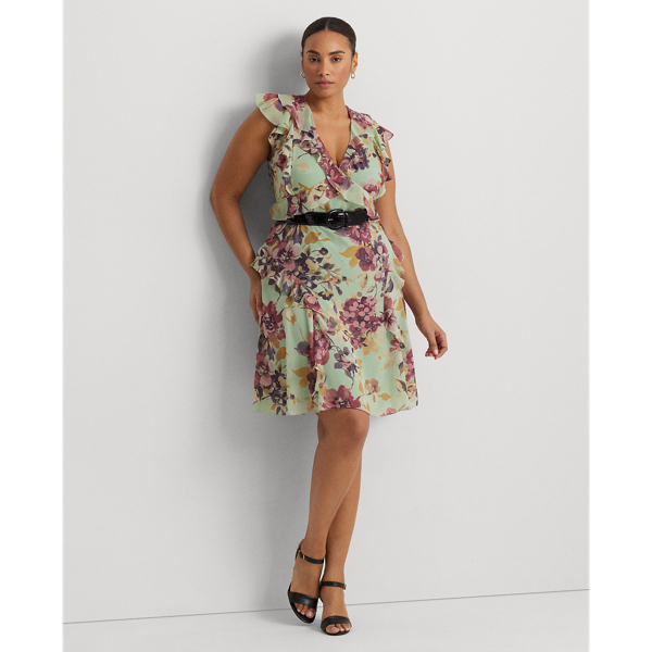 Floral Ruffle-Trim Georgette Dress