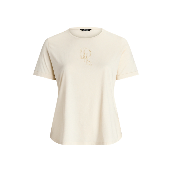 Beaded-Logo Cotton-Blend-Jersey Tee Lauren Woman 1