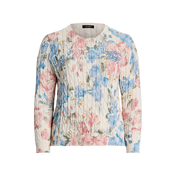 Floral Cable-Knit Cotton Sweater