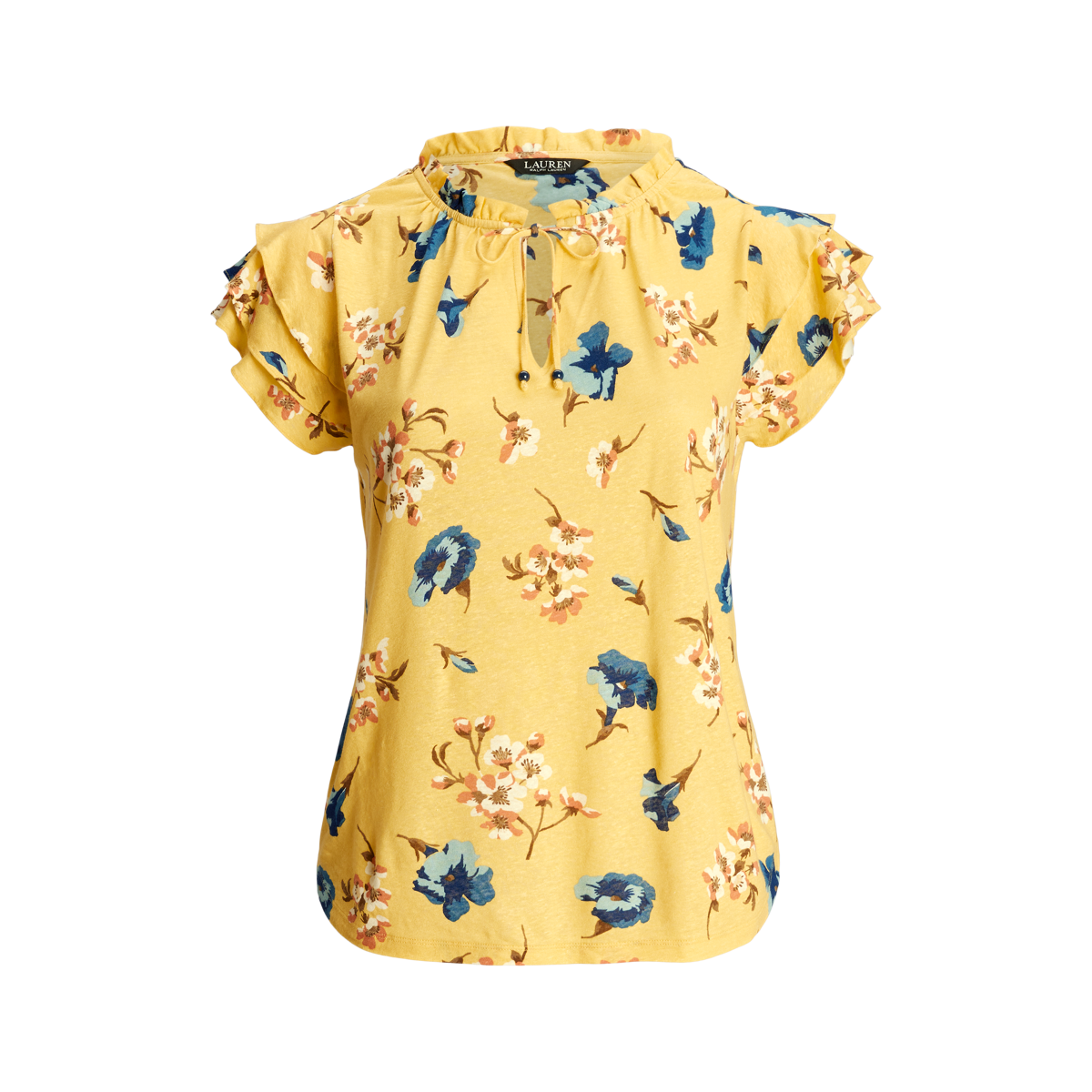 ラルフ・ローレン Lauren Ralph Lauren Floral Linen-Blend Jersey Tie-Neck Top レディース シ Floral Linen-Blend Jersey Tie-Neck Top