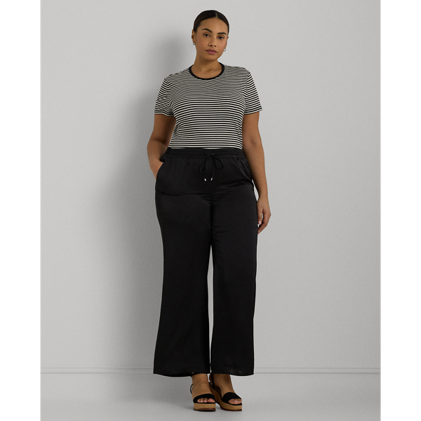 Black Satin Charmeuse Wide-Leg Pant Lauren Woman 1