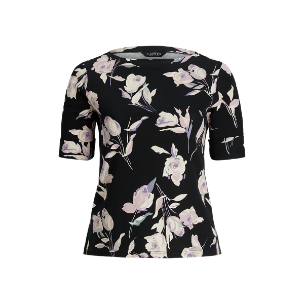 Floral Stretch Cotton Boatneck Tee Lauren Woman 1
