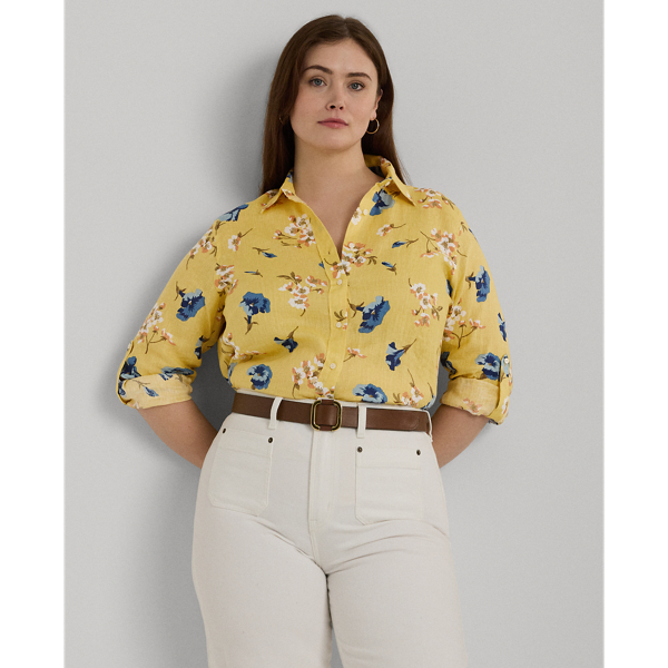 Yellow Multi Relaxed Fit Floral Linen Shirt Lauren Woman 1