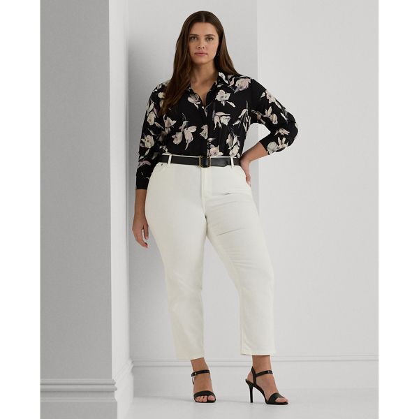 Black Multi Classic Fit Floral Crepe de Chine Shirt Lauren Woman 4