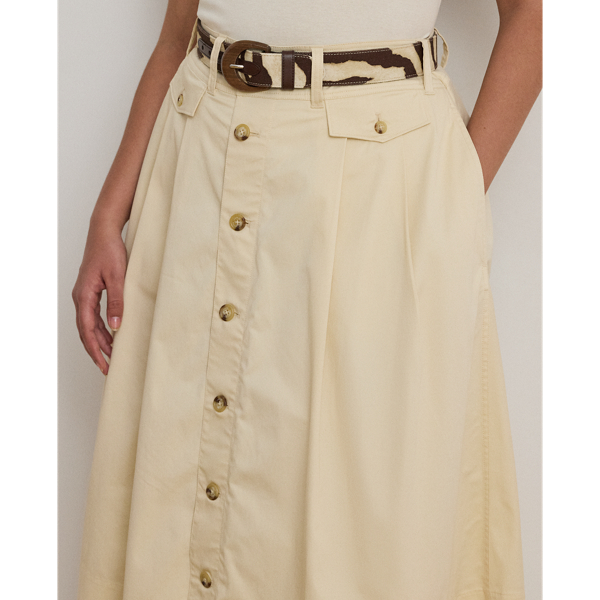 Button-Front Micro-Sanded Twill Skirt