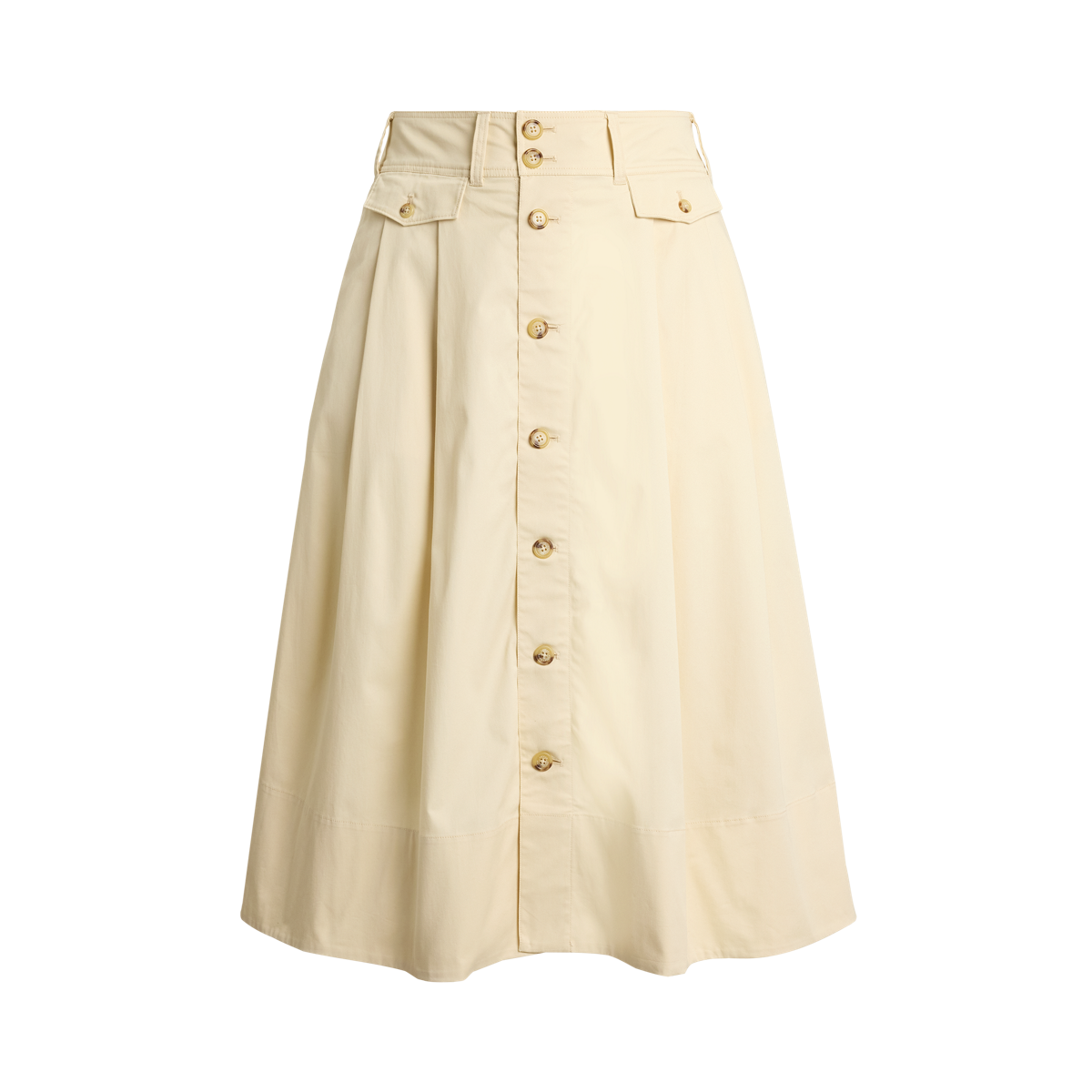Button-Front Micro-Sanded Twill Skirt