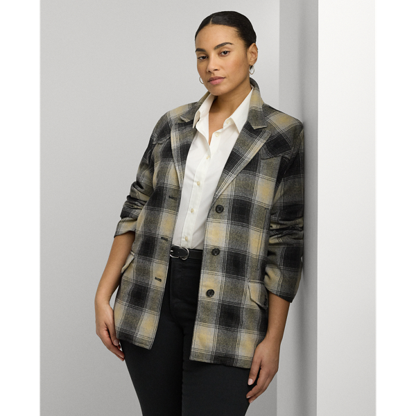 Plaid Wool-Blend Twill Jacket