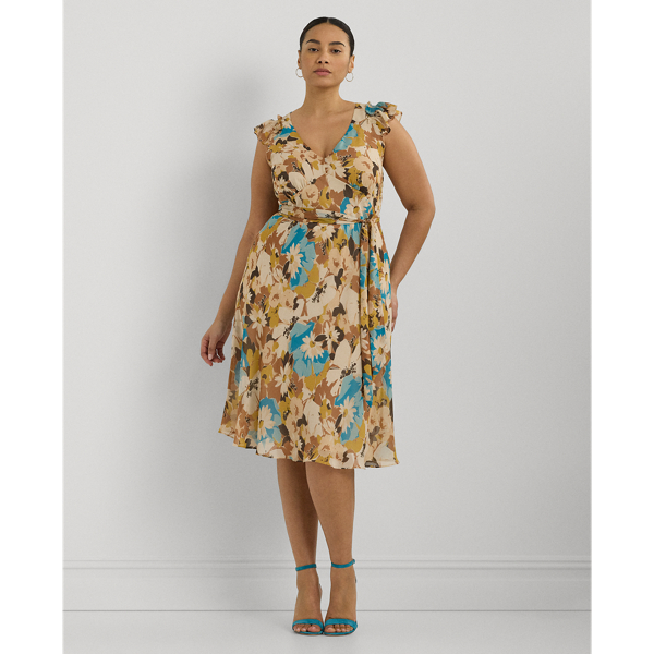 Floral Belted Crinkle Georgette Dress