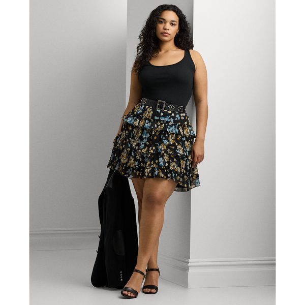 Floral Ruffle-Trim Georgette Miniskirt