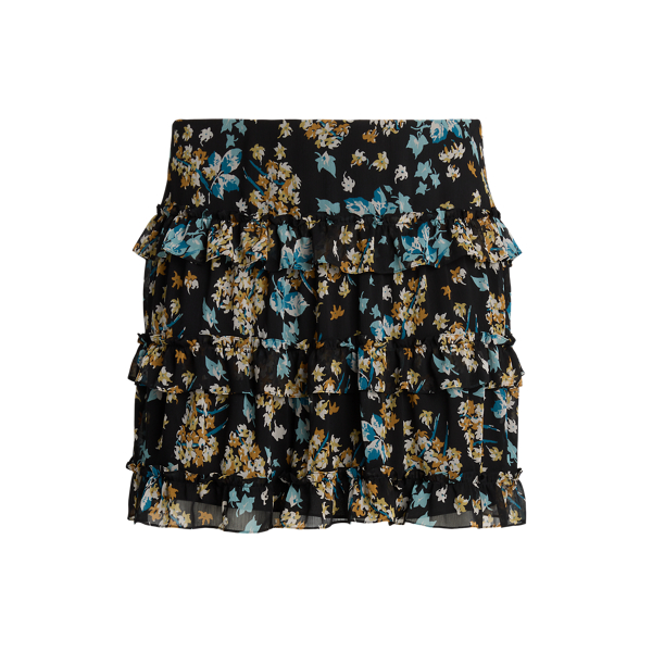 Minissaia floral em georgette com folhos Lauren Woman em 1