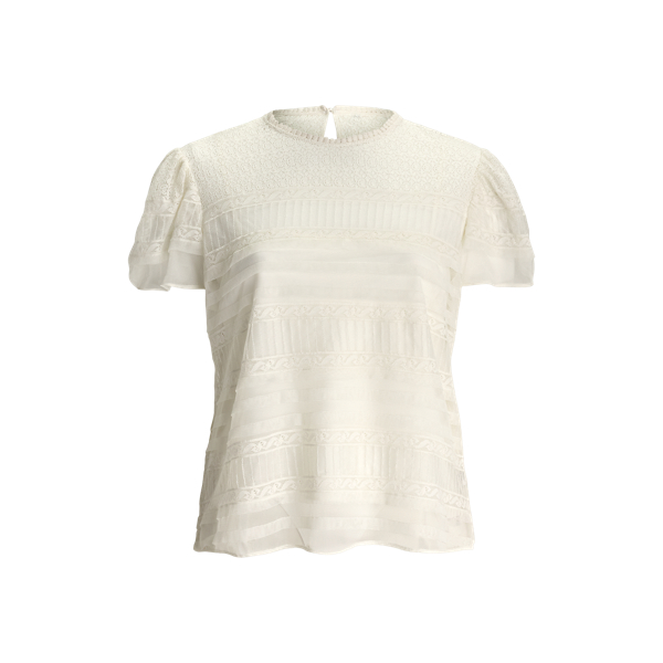 Blusa com mangas bal&atilde;o e remate em renda Lauren Woman em 1