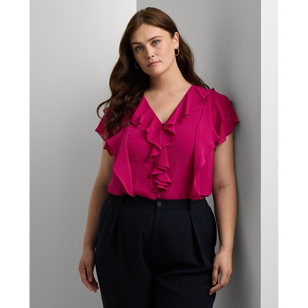 Ruffle-Trim Crinkle Georgette Blouse