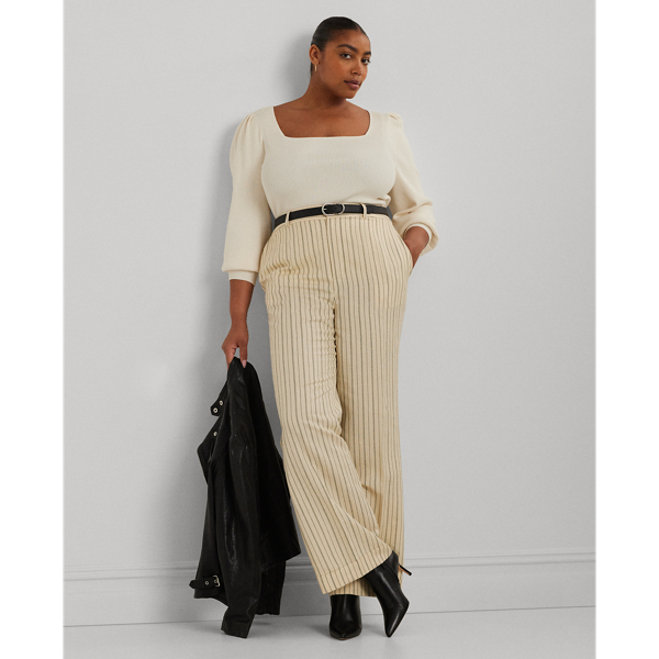 Pinstripe Linen-Blend Wide-Leg Pant