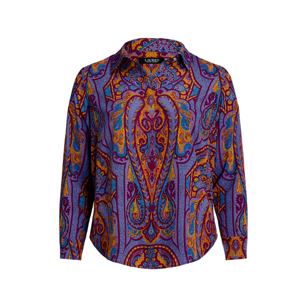Camisa crepe c/ cornuc&oacute;pias Classic Fit Lauren Woman em 1