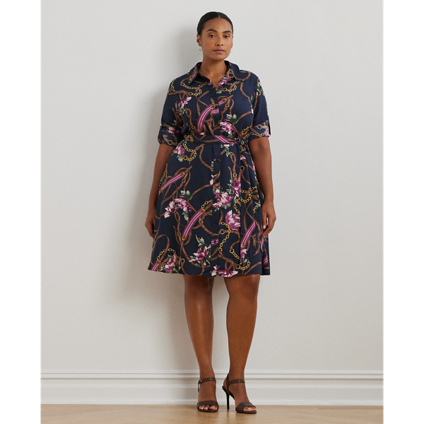 Navy Multi Print Crepe Shirtdress Lauren Woman 1