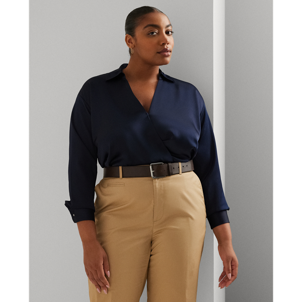 Lauren Navy Satin Charmeuse Surplice Blouse Lauren Woman 1