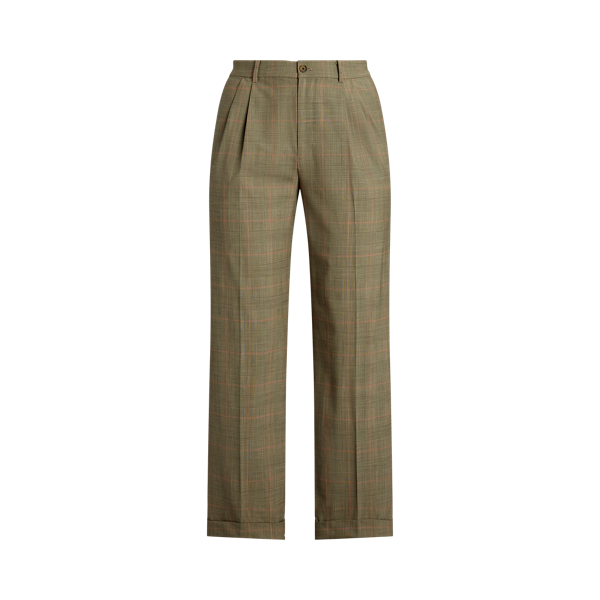 Checked Pleated Wool Wide-Leg Pant