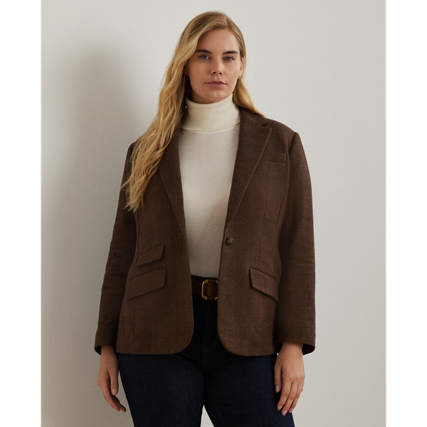 Brown/Tan Cotton-Blend Oxford Blazer Lauren Woman 1