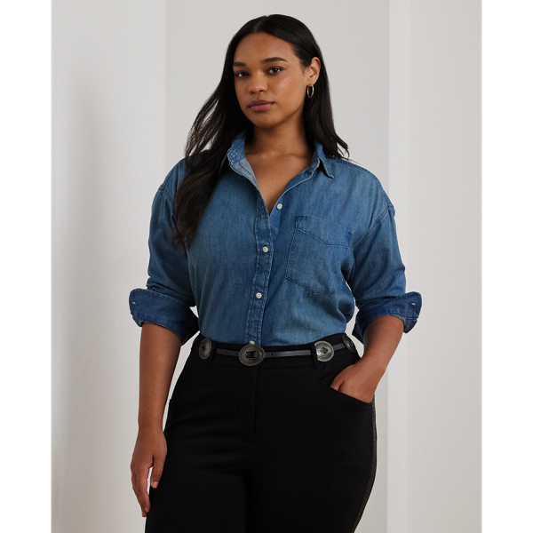 Autumn Blue Wash Relaxed Fit Denim Shirt Lauren Woman 1