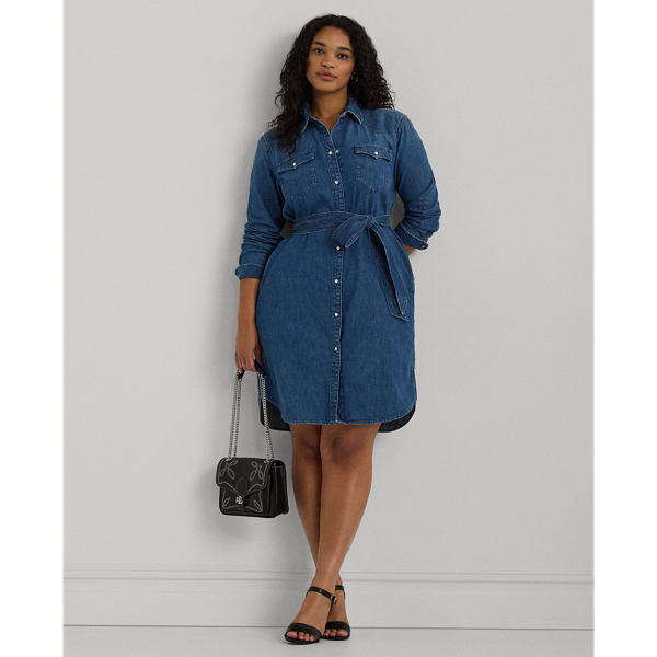 Stormee Wash Belted Denim Shirtdress Lauren Woman 1