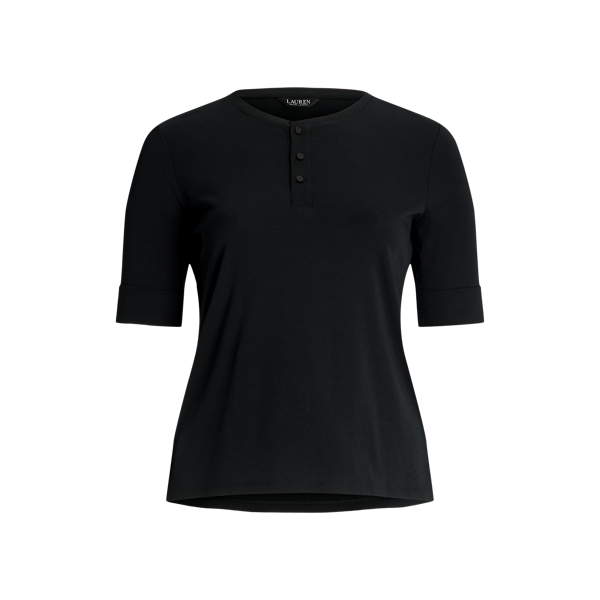 T-shirt en coton stretch &agrave; col tunisien Lauren Woman en 1