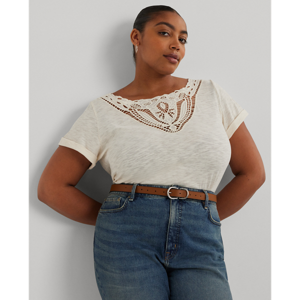 Mascarpone Cream Eyelet Slub Jersey Boatneck Tee Lauren Woman 1