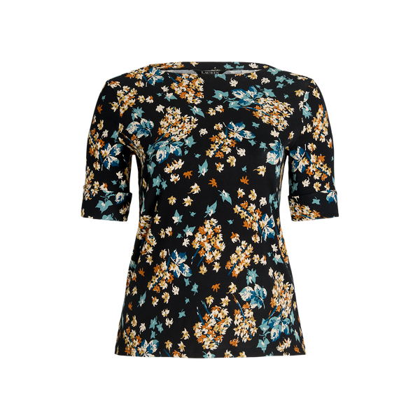 T-shirt floral com decote &agrave; barco Lauren Woman em 1