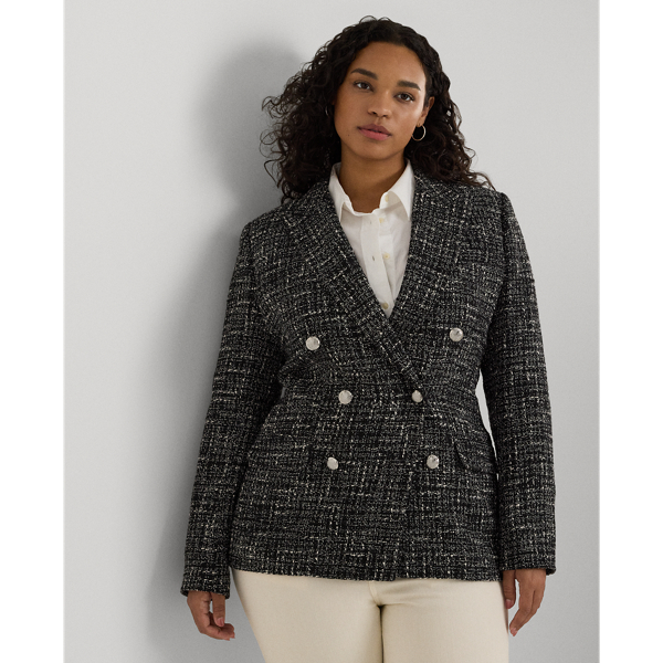 Black/Mascarpone Cream Double-Breasted Bouclé Blazer Lauren Woman 1