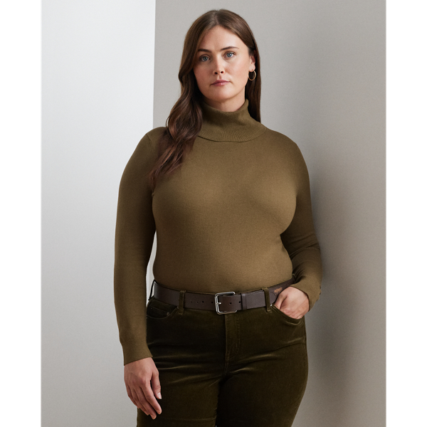 Honey Tan Silk-Blend Turtleneck Sweater Lauren Woman 1