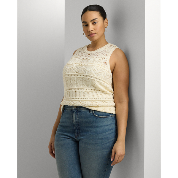 Mascarpone Cream Pointelle-Knit Sleeveless Sweater Lauren Woman 1