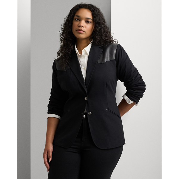 Black Faux-Leather-Trim Ponte Blazer Lauren Woman 1