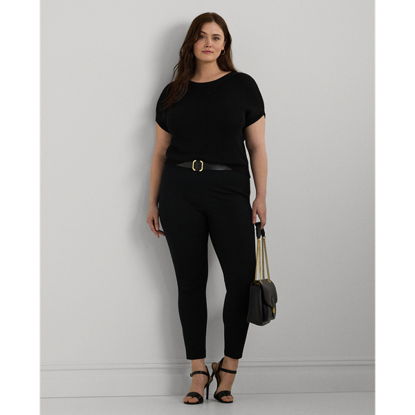 Black Rib-Knit Short-Sleeve Sweater Lauren Woman 4