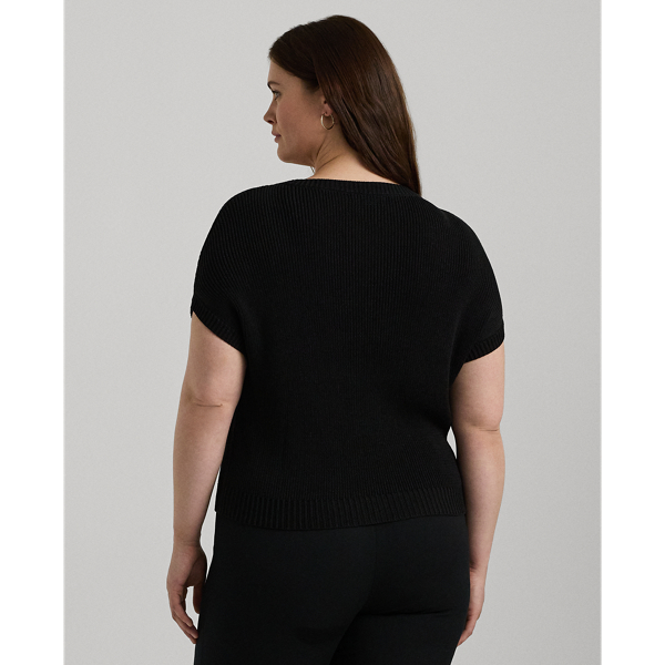 Black Rib-Knit Short-Sleeve Sweater Lauren Woman 5