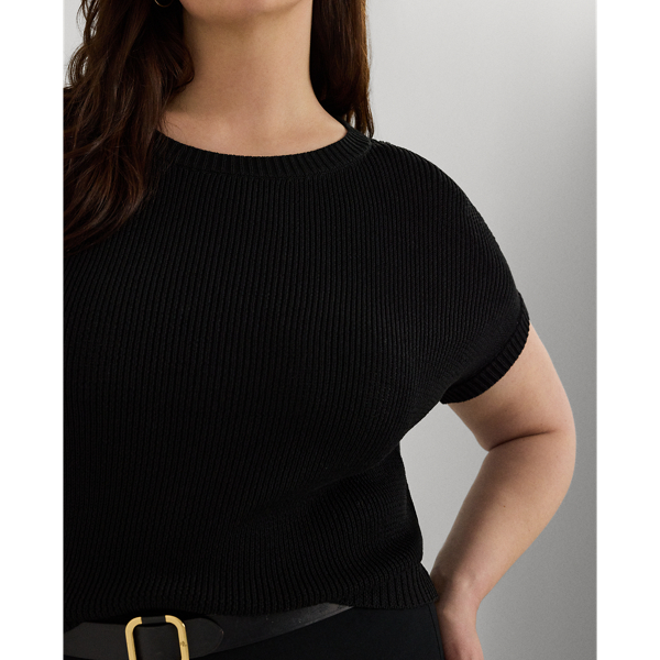 Black Rib-Knit Short-Sleeve Sweater Lauren Woman 6