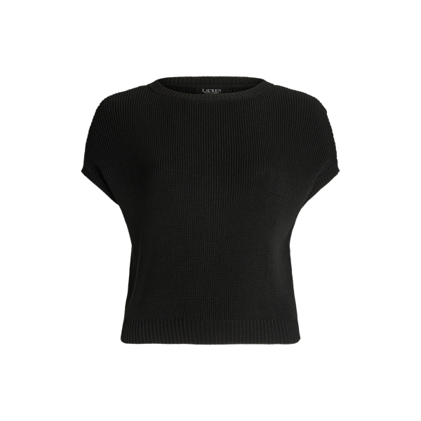 Black Rib-Knit Short-Sleeve Sweater Lauren Woman 2