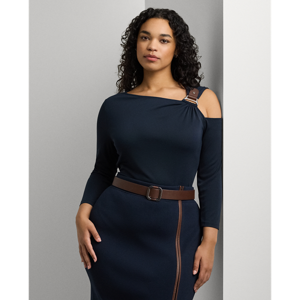 Lauren Navy Buckle-Trim Cutout Stretch Jersey Top Lauren Woman 1