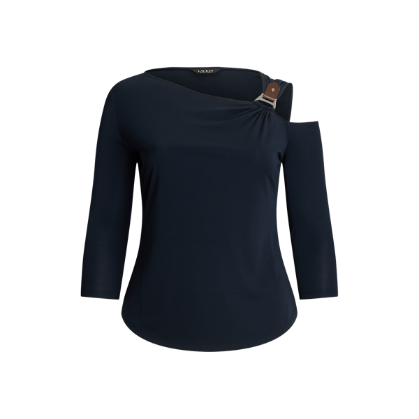 Buckle-Trim Cutout Stretch Jersey Top Lauren Woman 1