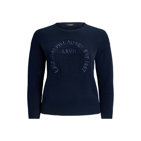 Logo-Crest Cotton Crewneck Jumper Lauren Woman 1