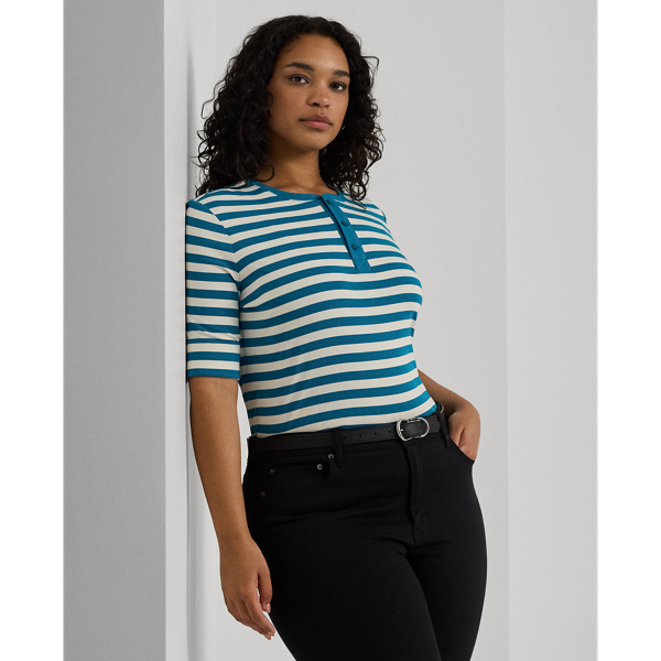 Striped Stretch Cotton Henley Tee