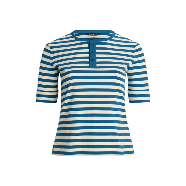 ラルフ・ローレン Lauren Ralph Lauren Striped ストレッチ Cotton Henley Tee レディース シャツ トップス Women's Lauren Ralph Lauren Striped Stretch Cotton Henley