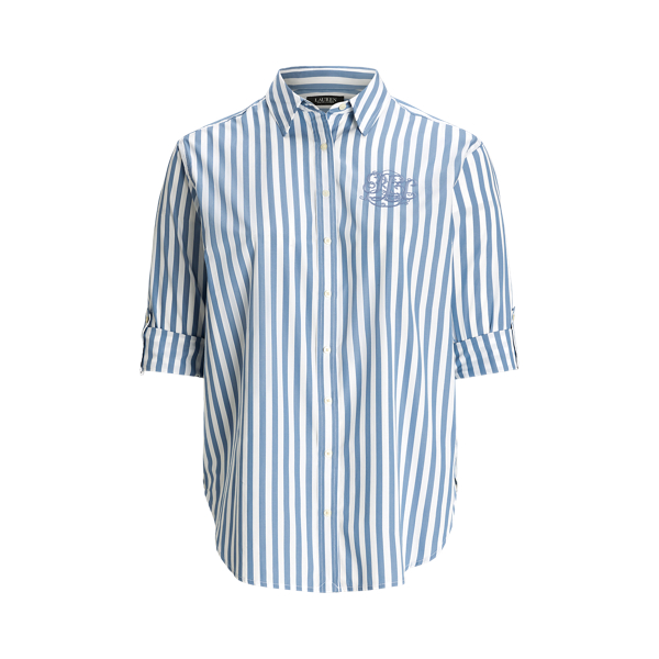 Oversize Striped Cotton Broadcloth Shirt Lauren Woman 1