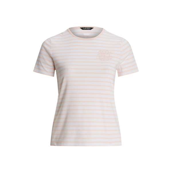 Striped Stretch Cotton Crewneck T-Shirt Lauren Woman 1