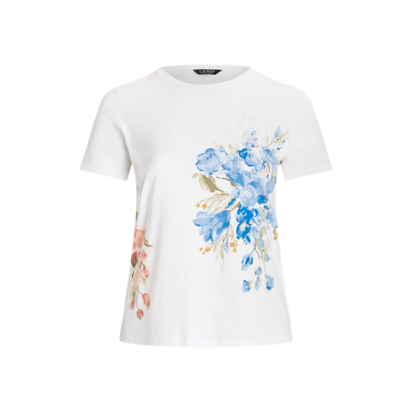 Floral Eyelet Cotton Jersey Tee Lauren Woman 1