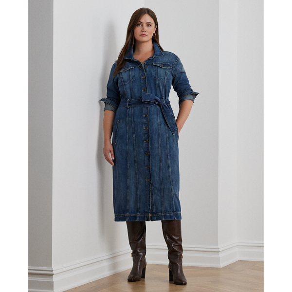 Harvest Wash Belted Denim Shirtdress Lauren Woman 1