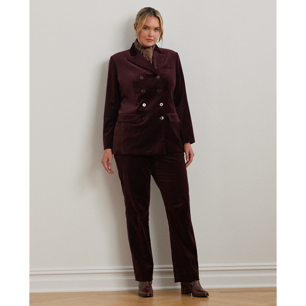 Royal Claret Velvet Stretch Velvet Straight-Leg Pant Lauren Woman 1