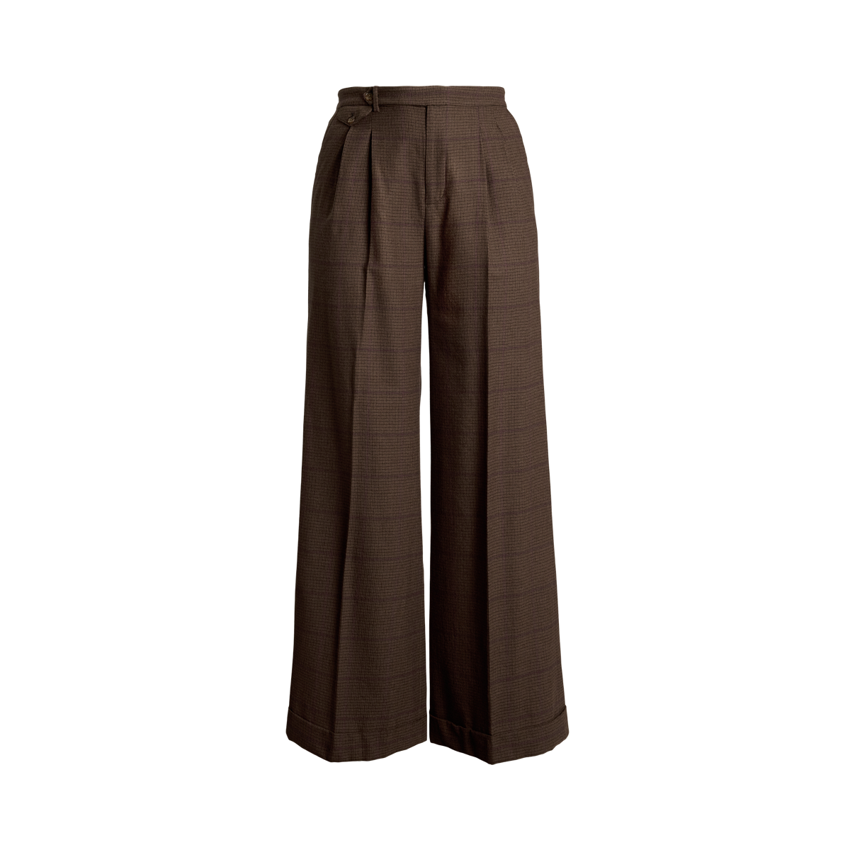 Checked Pleated Wool Wide-Leg Pant