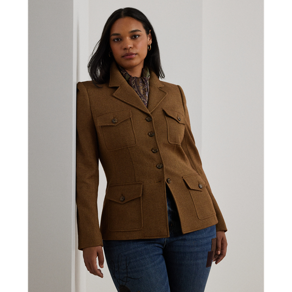 Light Brown Multi Wool-Blend Twill Blazer Lauren Woman 1